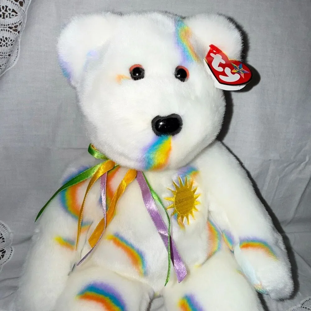 Rare 2002 Ty Beanie Buddy Cheery 15” Rainbow Sun Bear – Mint with Embroidered Ty